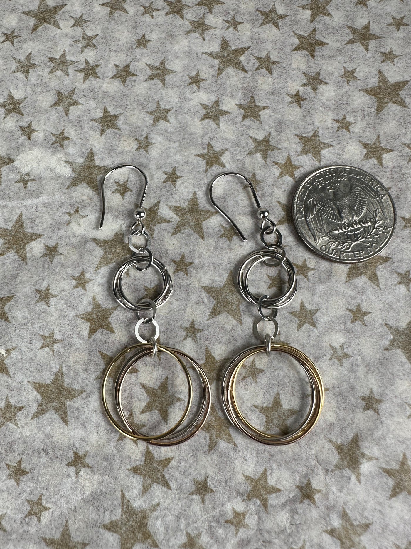 Italian Sterling Silver Dangling Circle Earrings in 3 Tone