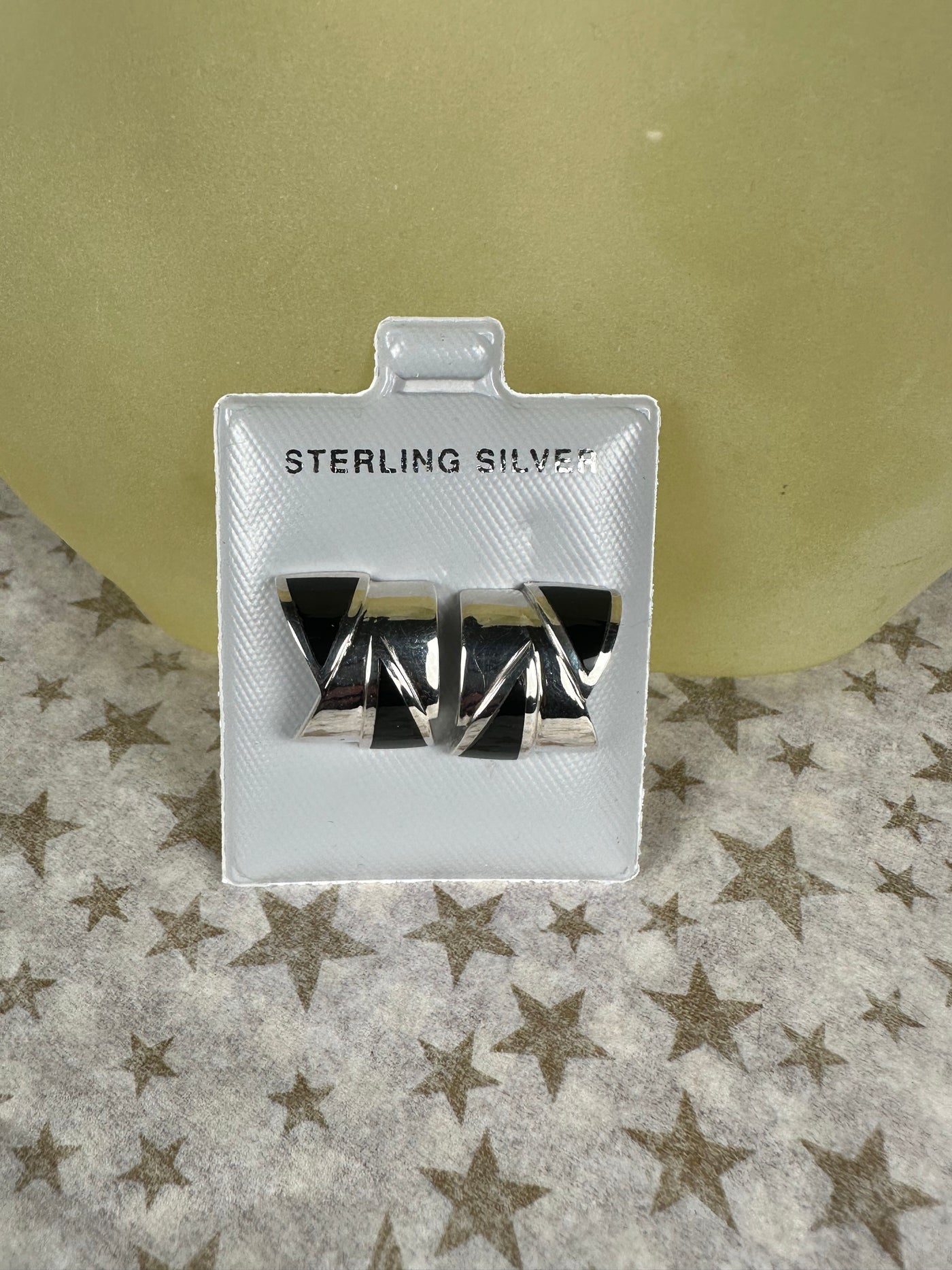 Sterling Silver and Black Enamel Flatter Half Hoop Earrings on Post