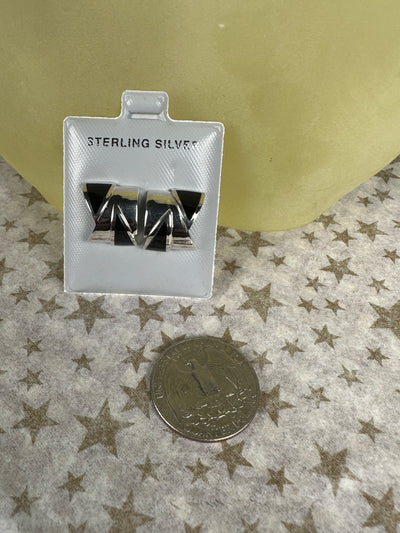 Sterling Silver and Black Enamel Flatter Half Hoop Earrings on Post