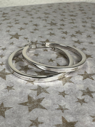 Sterling Silver 35mm Square Tube Hoop Earrings
