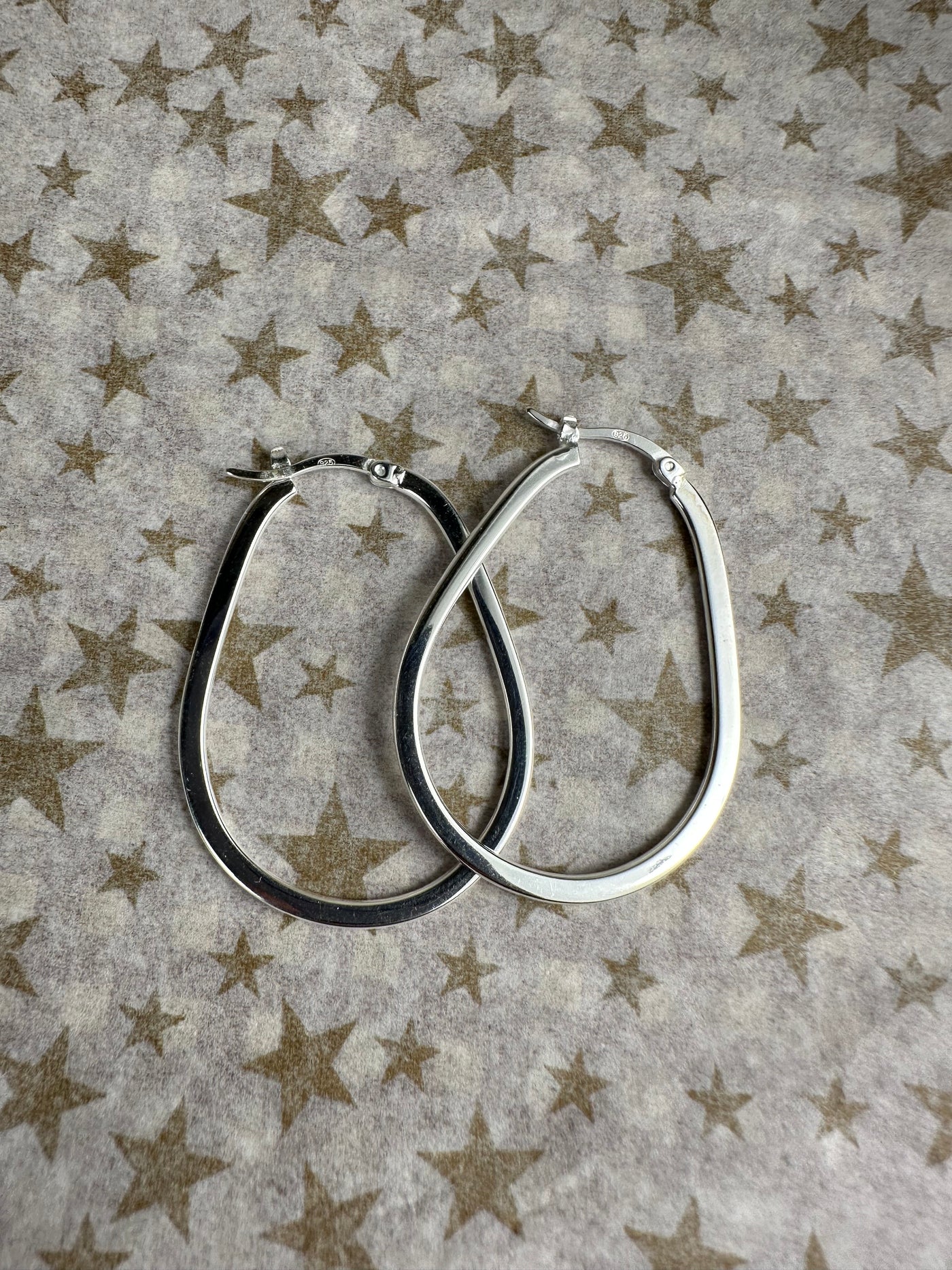 Italian Sterling Silver Eggplant Shape Hoop Earrings