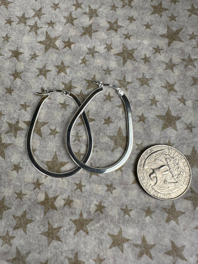 Italian Sterling Silver Eggplant Shape Hoop Earrings