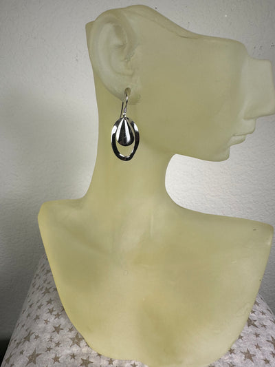 Sterling Silver Oval Ring & Tear Shape Plate Dangling Earrings