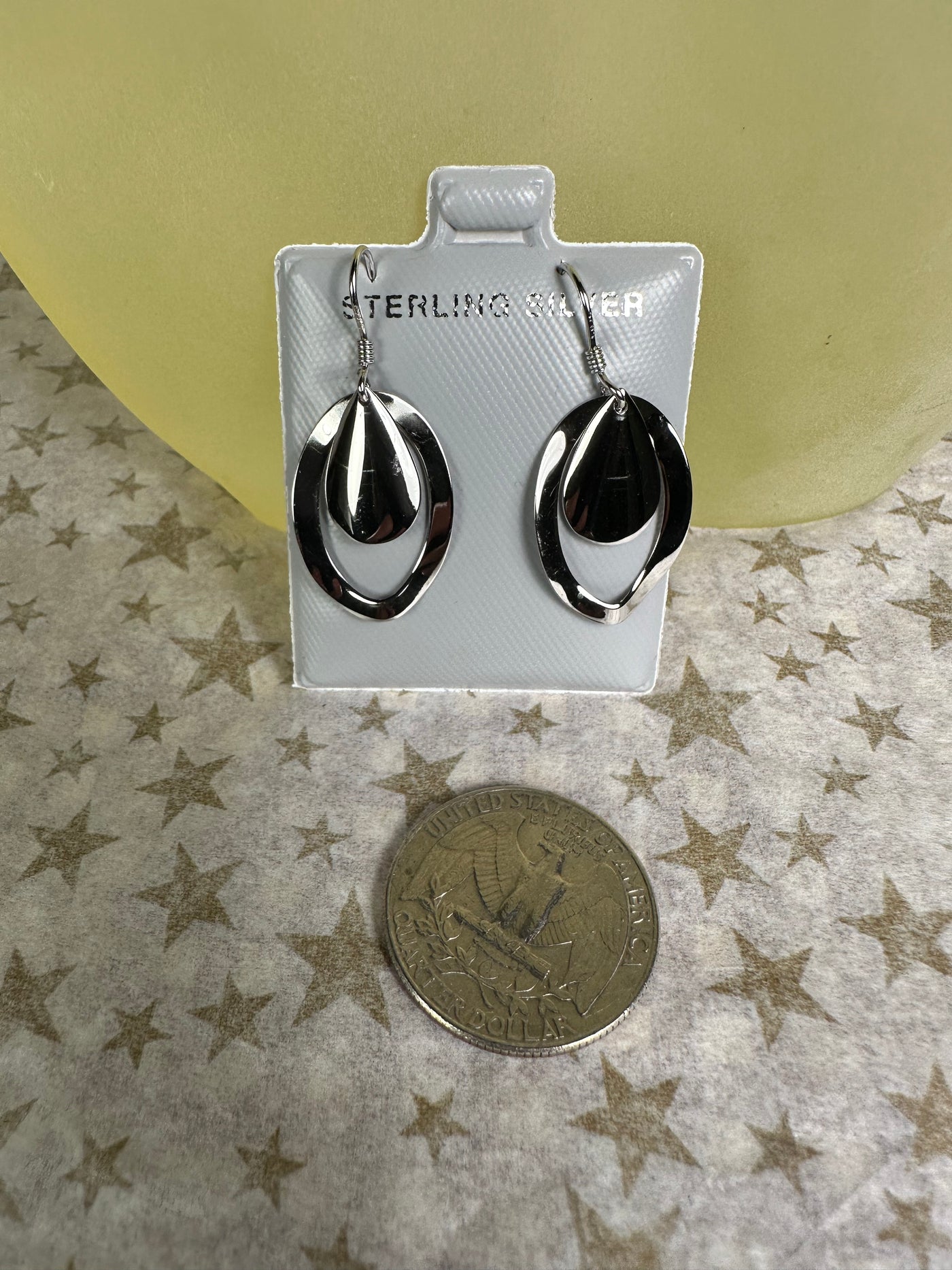 Sterling Silver Oval Ring & Tear Shape Plate Dangling Earrings