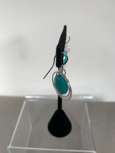 Round Disk Howlite-Turquoise Dangling Earrings in Sterling Silver