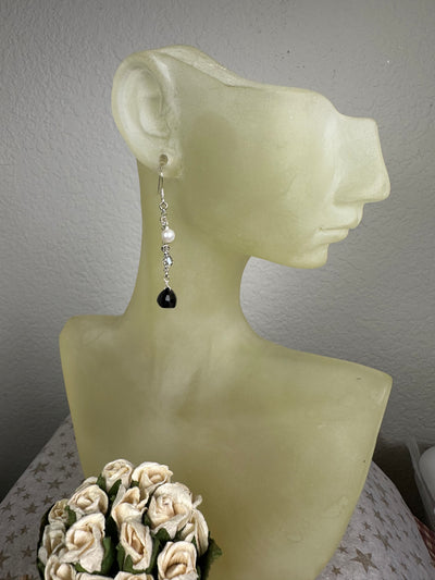 Sterling Silver Pearl Onyx Linea Dangling Earrings