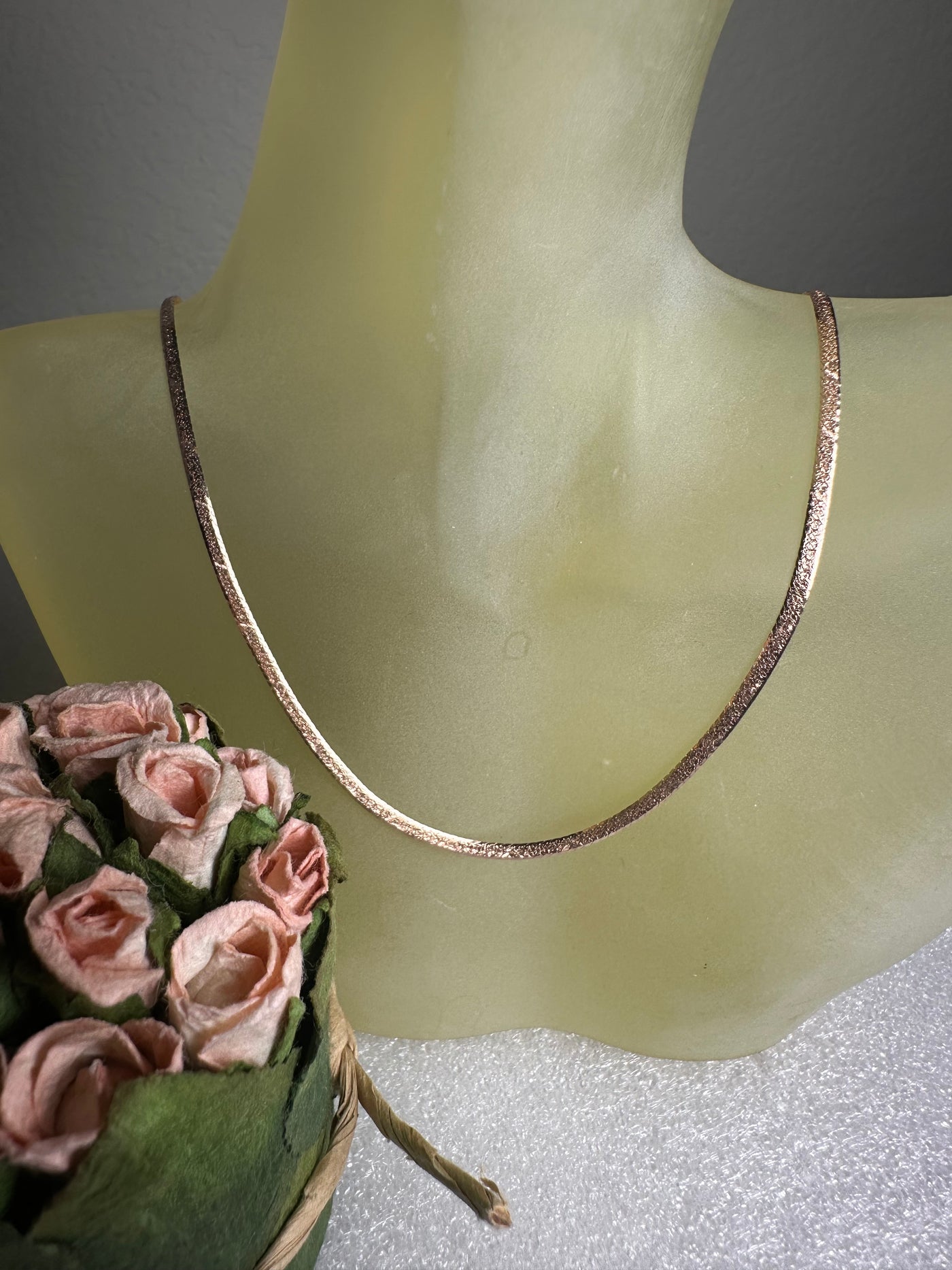 Italian Rose Gold Over Sterling Silver Herringbone Chain Necklace 16" 17" 18"