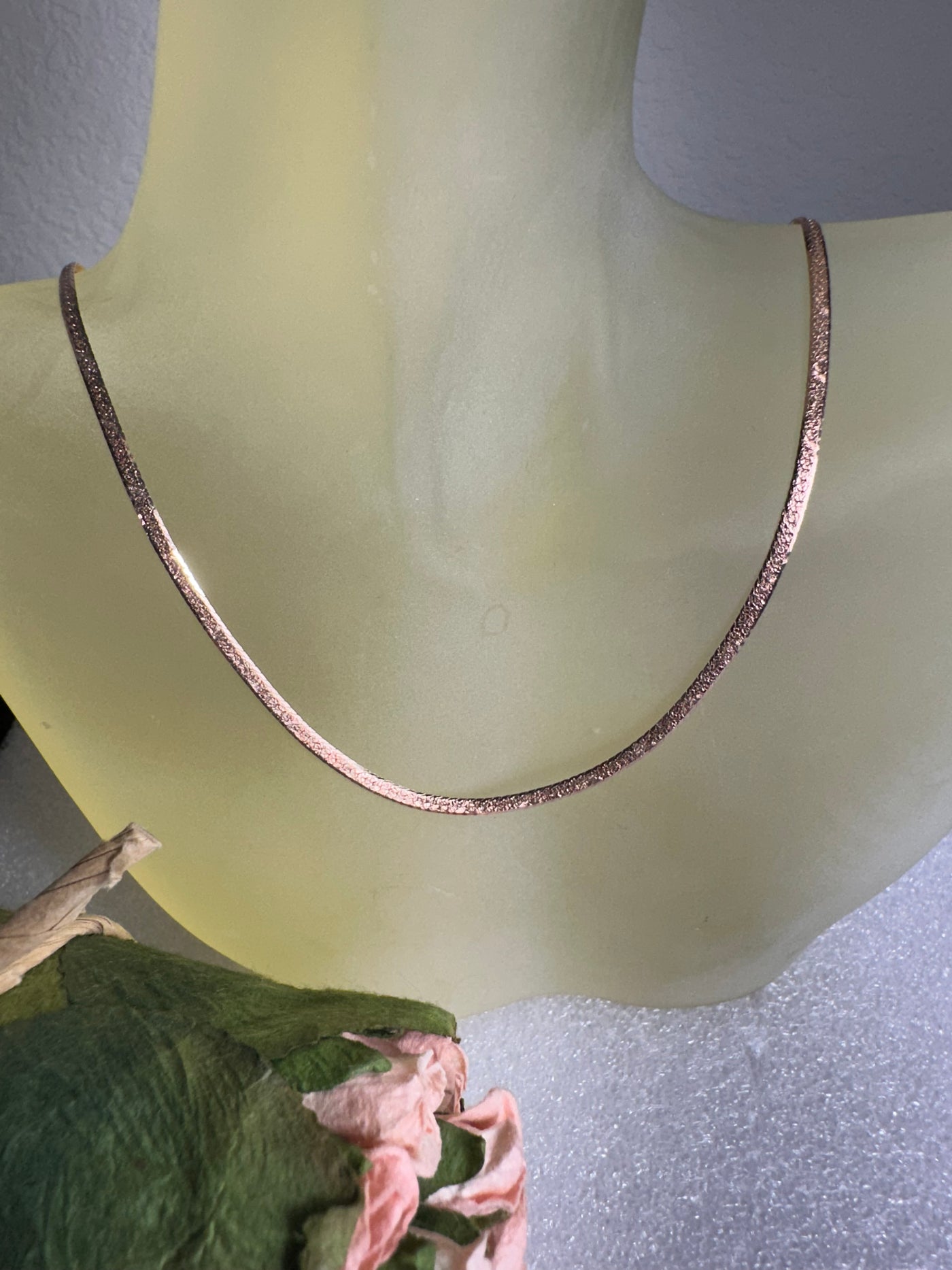 Italian Rose Gold Over Sterling Silver Herringbone Chain Necklace 16" 17" 18"