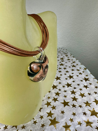 White Background Rose Gold Tone Foil Murano Glass Puffy Heart Pendant from Italy
