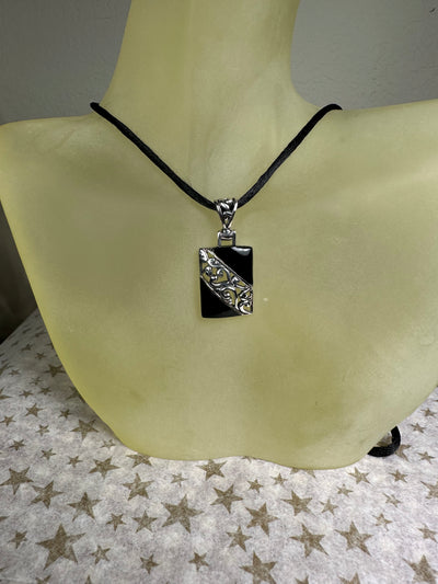 Filigree Sterling Silver & Onyx Rectangular Pendant