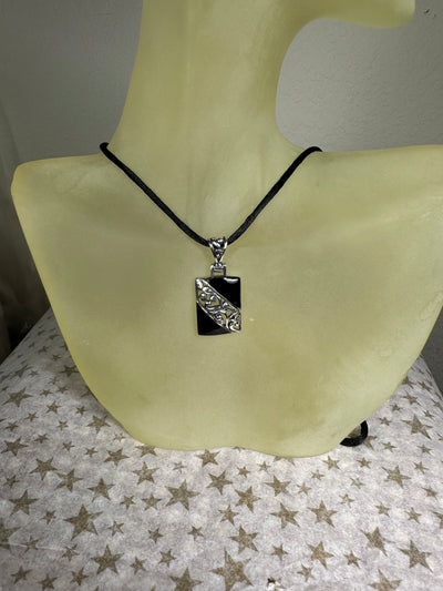 Filigree Sterling Silver & Onyx Rectangular Pendant