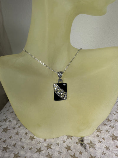 Filigree Sterling Silver & Onyx Rectangular Pendant