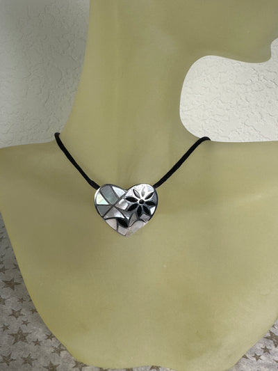 Sterling Silver & Inlaid White Shell Onyx Heart Slider Pendant