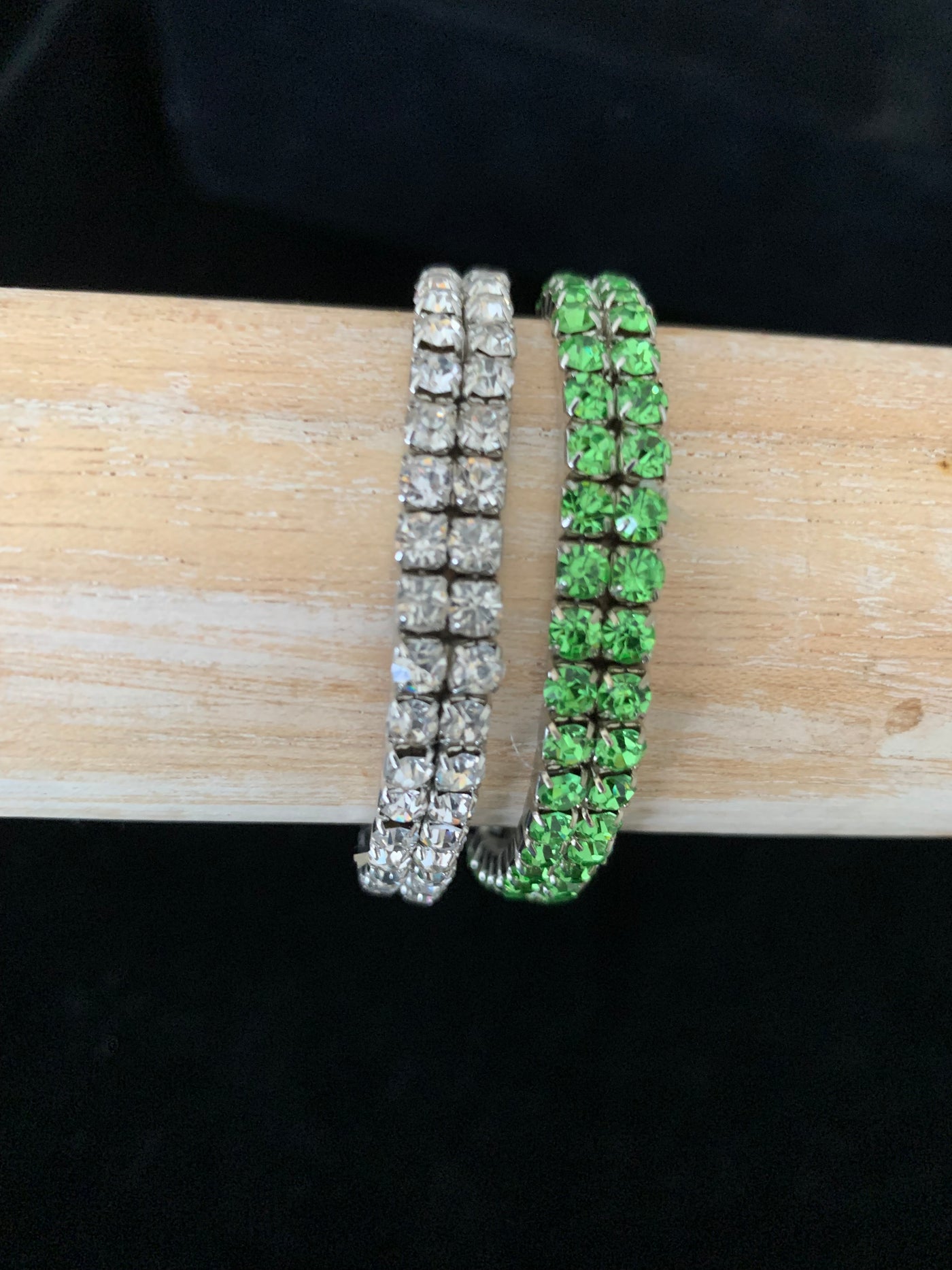 Stretchy Clear and Lime Green Crystal Bracelet Set of 2