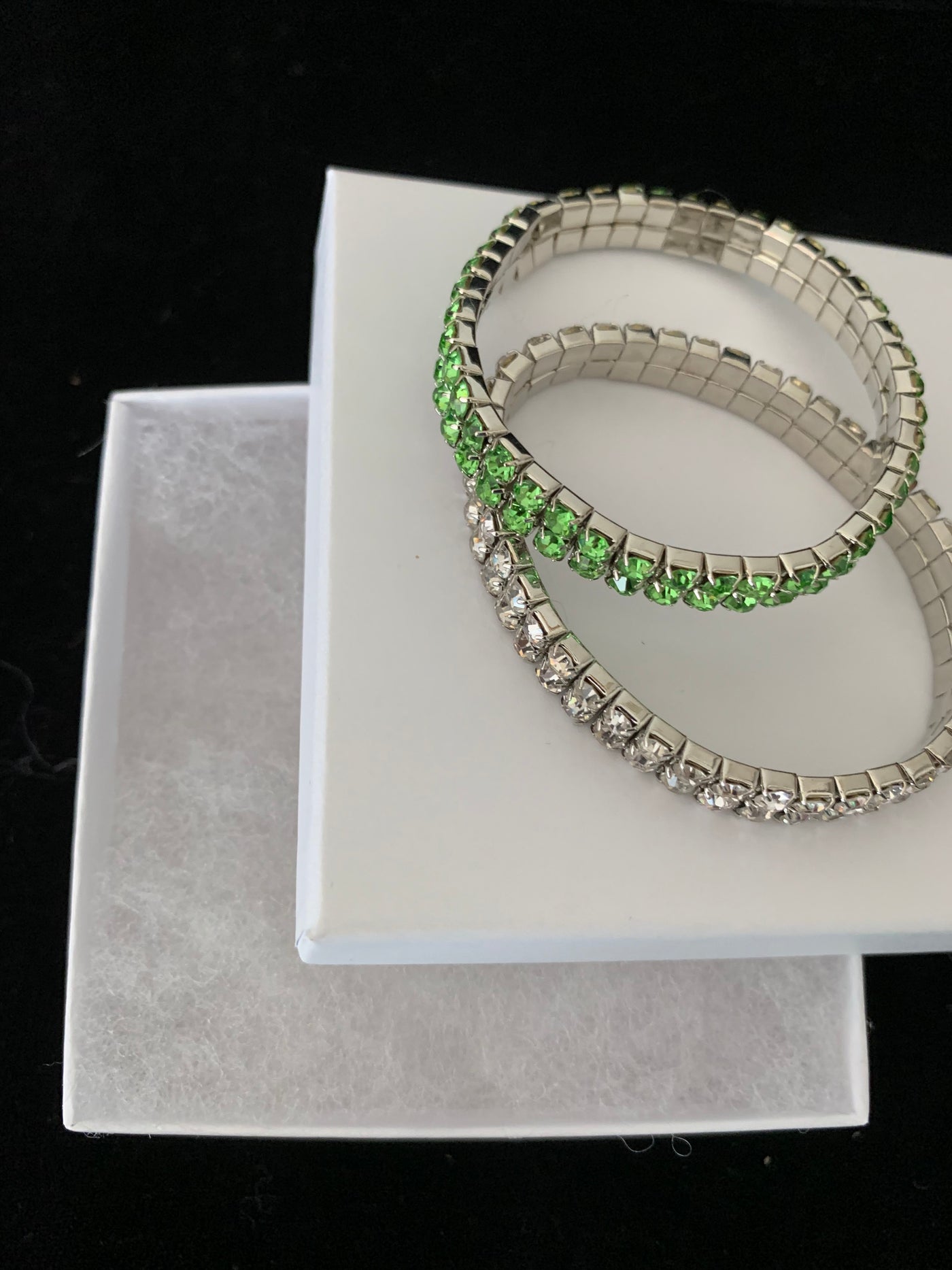 Stretchy Clear and Lime Green Crystal Bracelet Set of 2