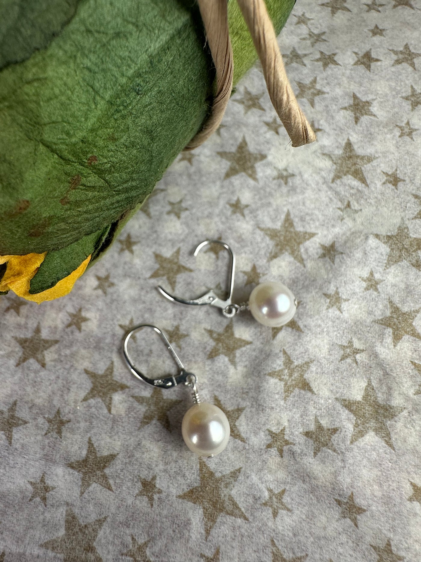 Sterling Silver & Genuine White Pearl Lever Back Dangling Earrings