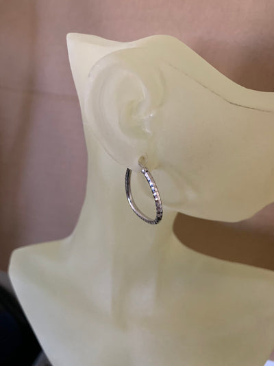 Solid 14K White Gold "Ridge" Hoop Earrings