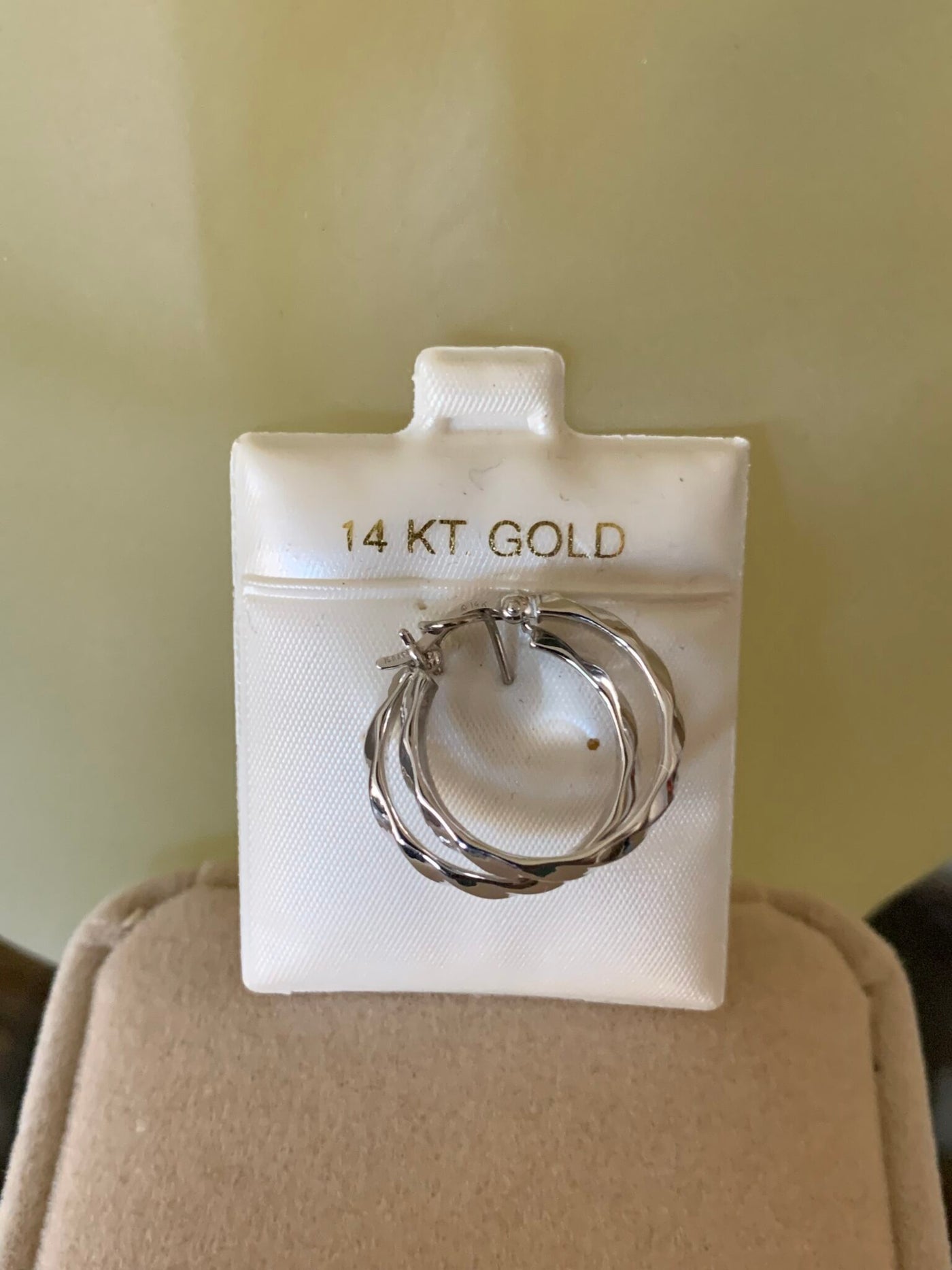 14K white gold twist hoop earrings