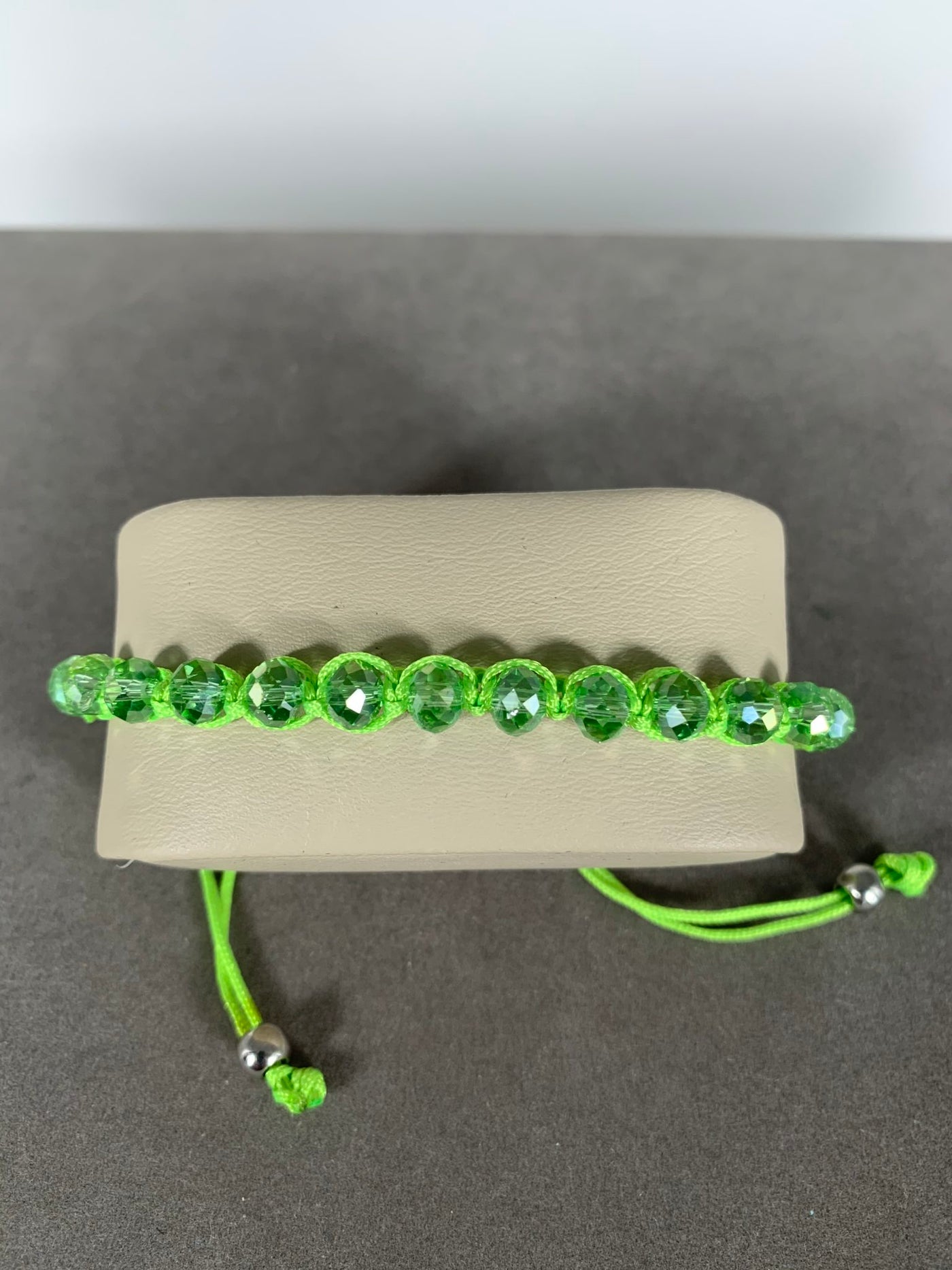 Lime Green Braided Bracelet Featuring Crystal Beads