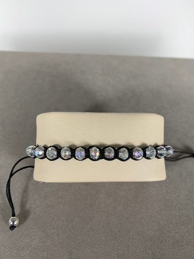 Black Braided Bracelet Featuring Crystal Beads