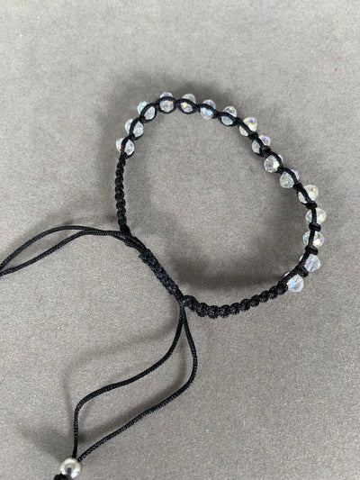 Black Braided Bracelet Featuring Crystal Beads