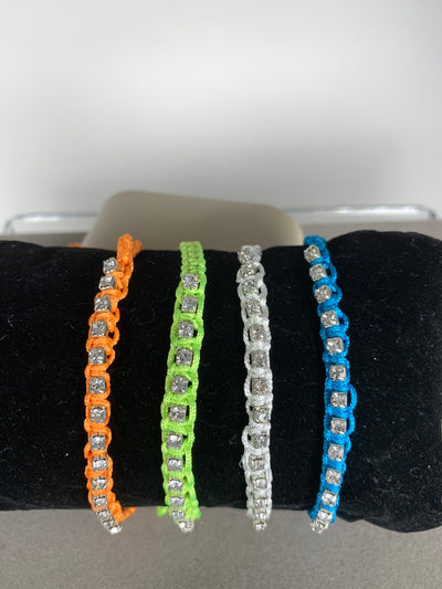 Set of 4 Vibrant Colored Braided Bracelet with Crystals