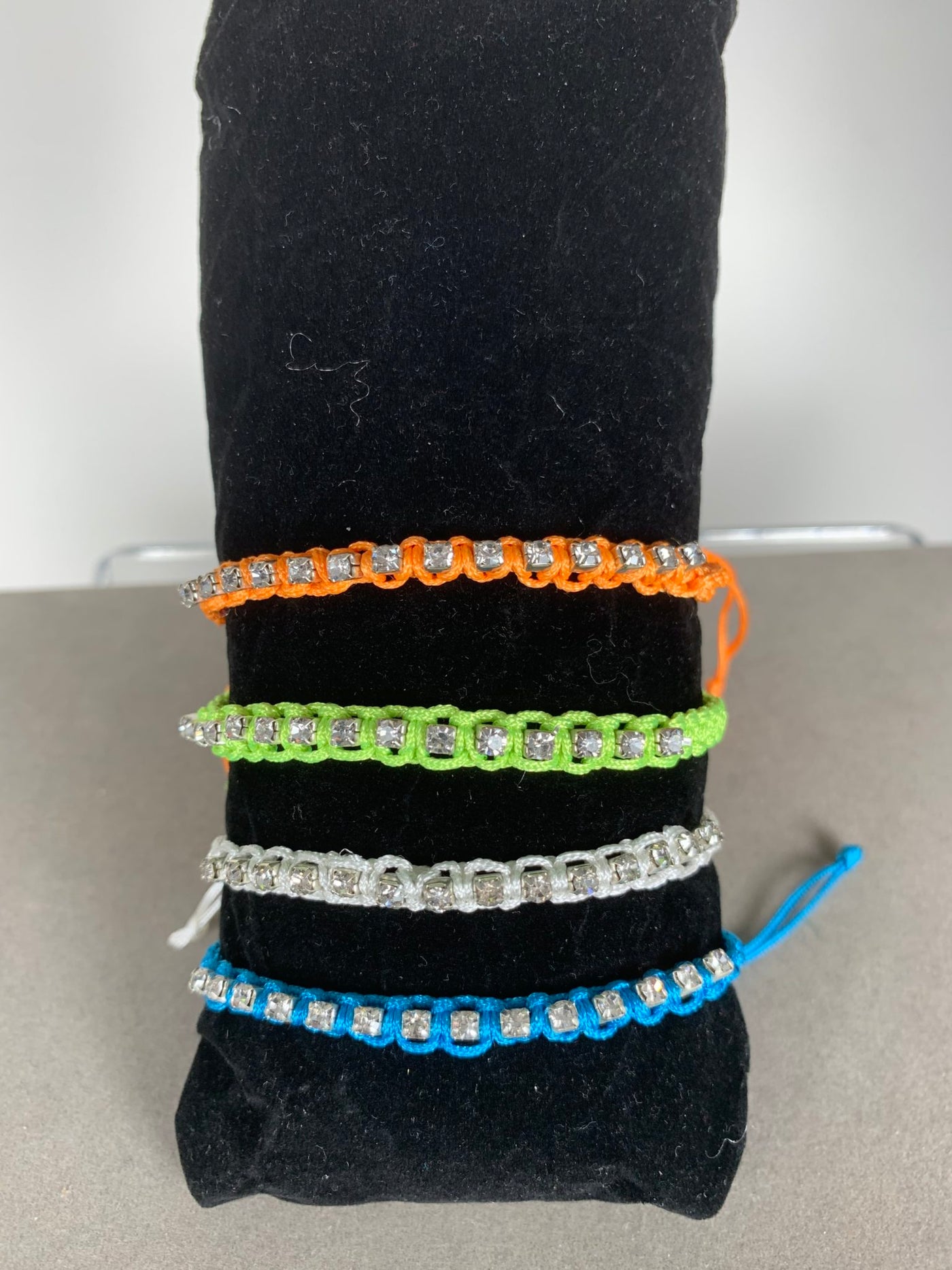 Set of 4 Vibrant Colored Braided Bracelet with Crystals