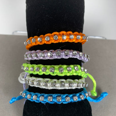 Set of 5 Vibrant Colored Braided Bracelet with Crystals