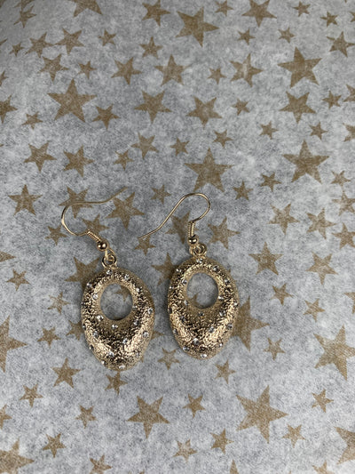 Puffy Oval Donut Shape Dangling Earrings with Crystal Accents
