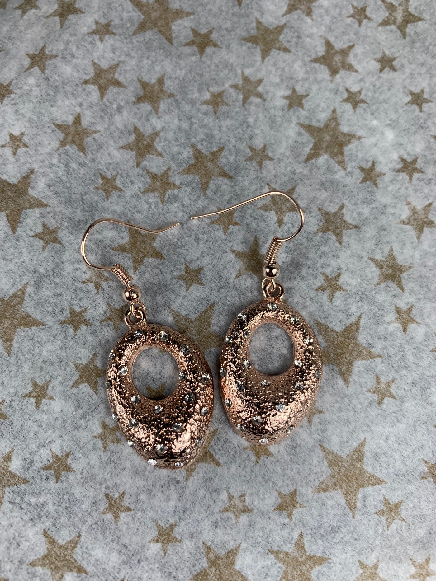 Puffy Oval Donut Shape Dangling Earrings with Crystal Accents