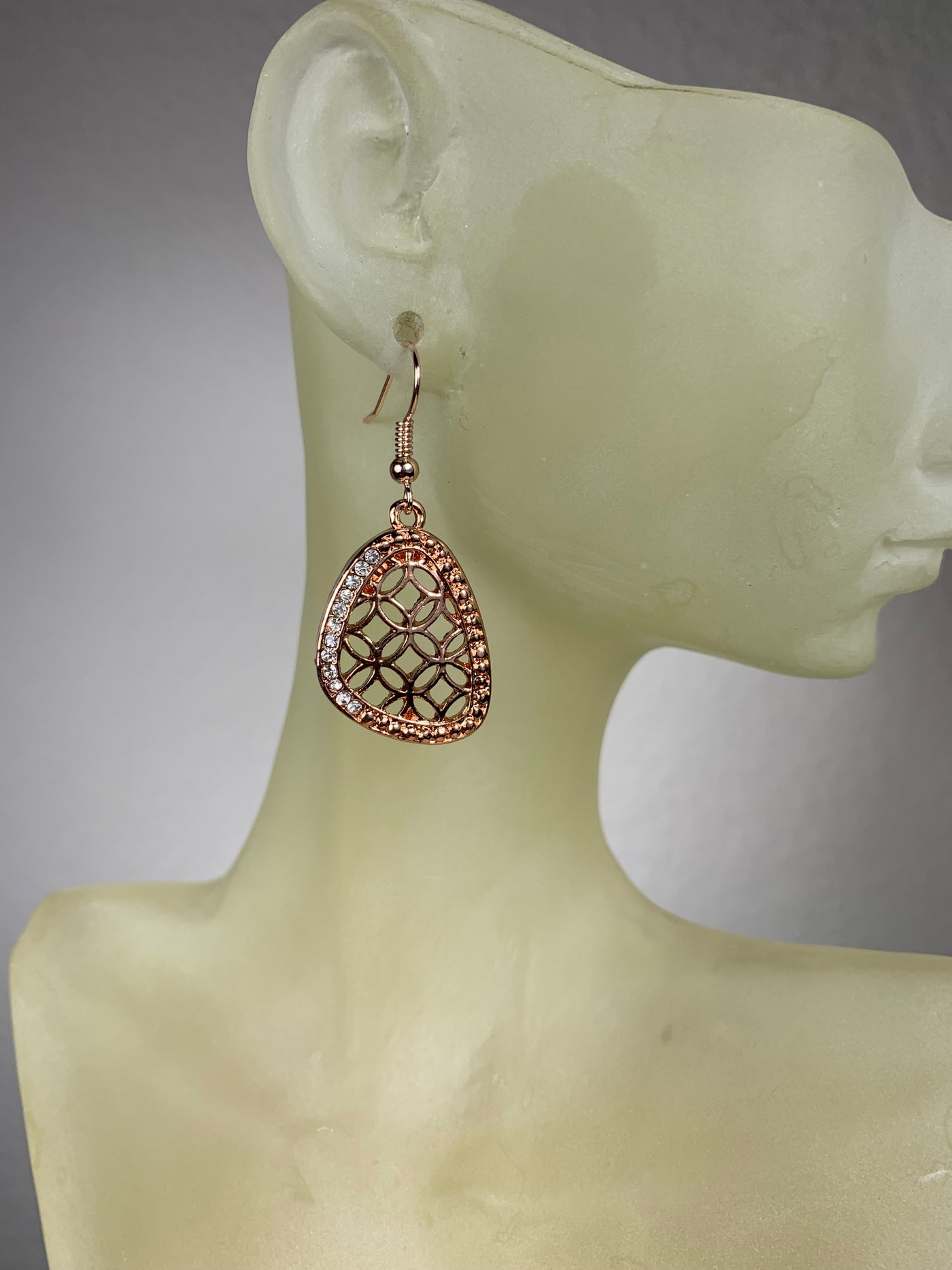 Cut Out Design with Crystals Dangling Earrings in Silver & Rose Gold Tone