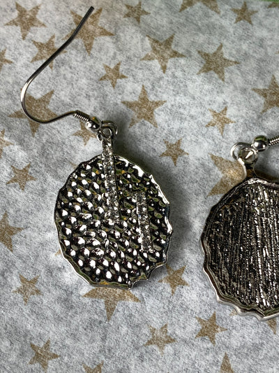 Hammered Disk Dangling Earrings with Linear Crystal Decoration
