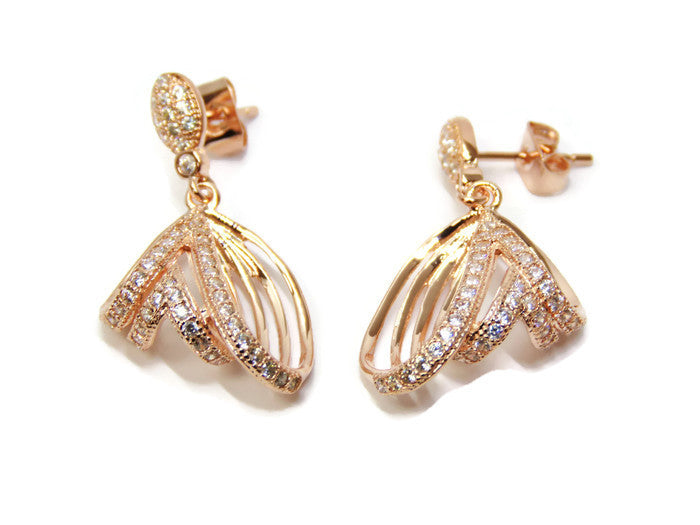 Rose Gold Tone Dangling Earrings with Pave Set Cubic Zirconia