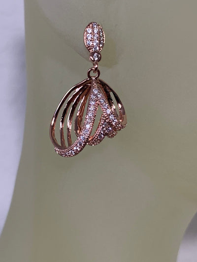 Rose Gold Tone Dangling Basket Earrings with Pave Set Cubic Zirconia
