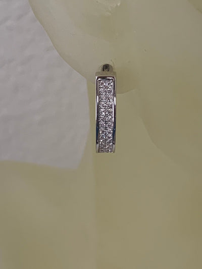 Silver Tone Pave Set Cubic Zirconia CZ Hoop Earrings