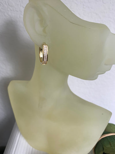 Yellow Gold Tone Pave Set Cubic Zirconia CZ Hoop Earrings