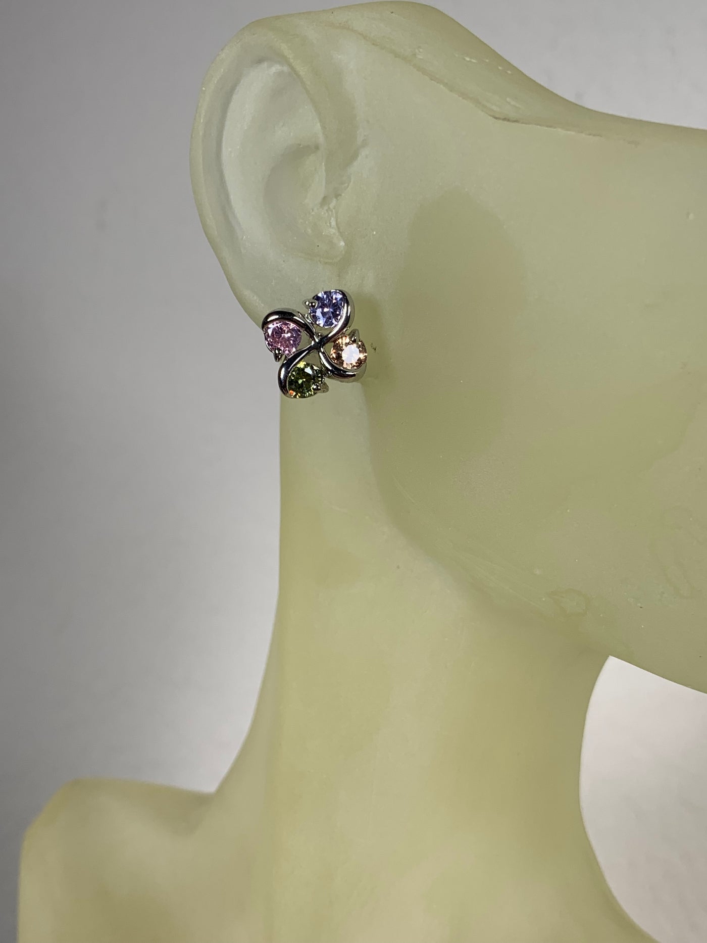 Ornate Colorful Cubic Zirconia Earrings in Silver Tone