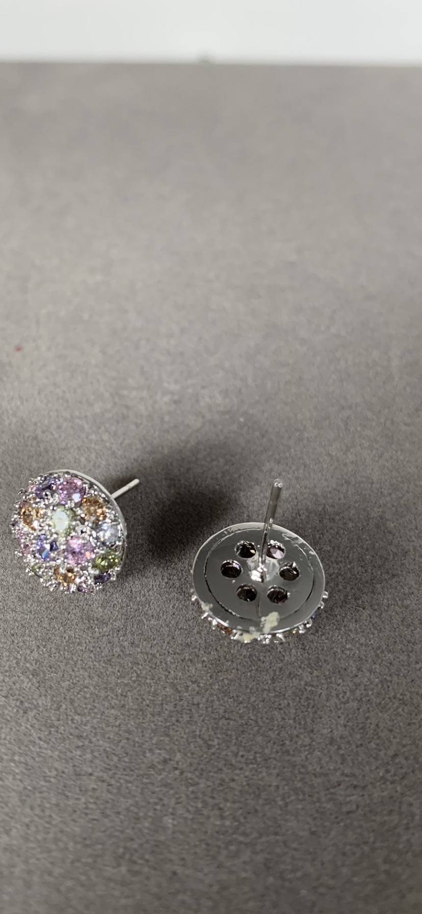 Dome Shape Earrings Decorated by Cubic Zirconia in Multi Colors