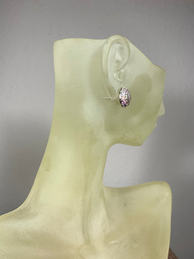 Dome Shape Earrings Decorated by Cubic Zirconia in Multi Colors