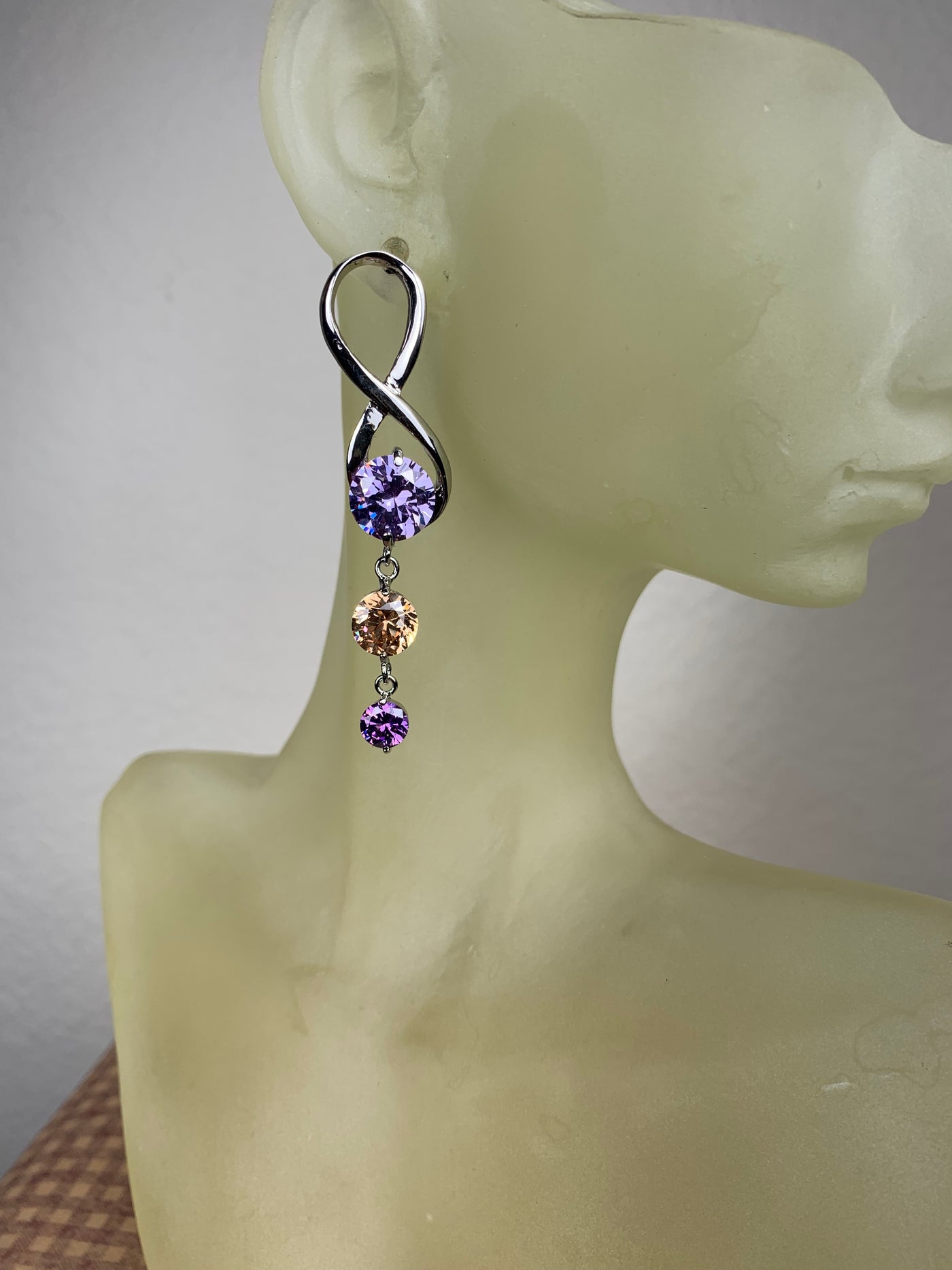 Triple Round Cubic Zirconia Dangling Earrings