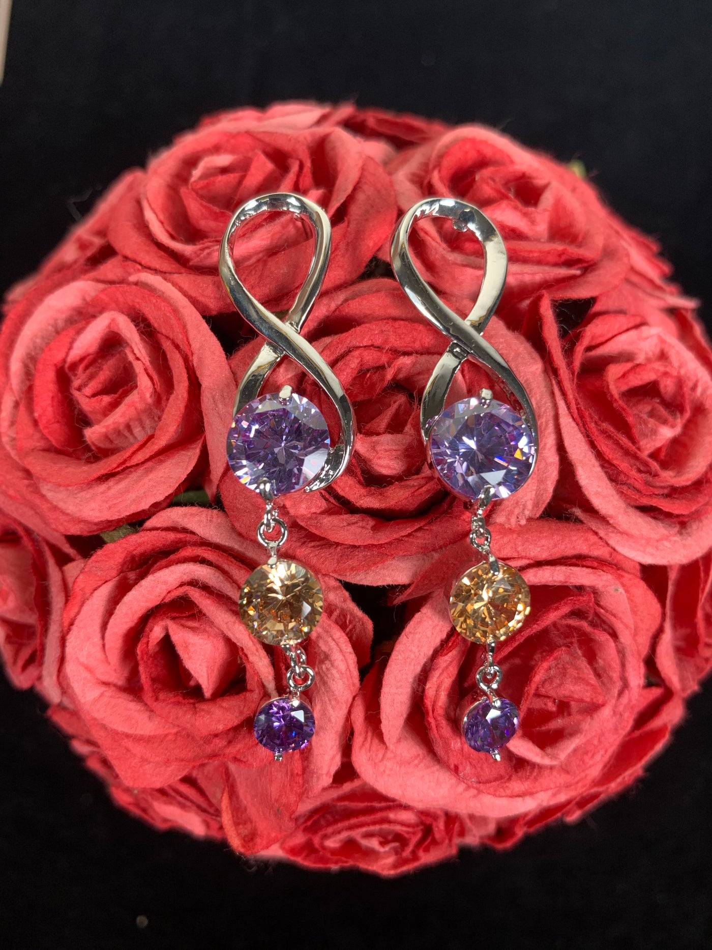 Triple Round Cubic Zirconia Dangling Earrings