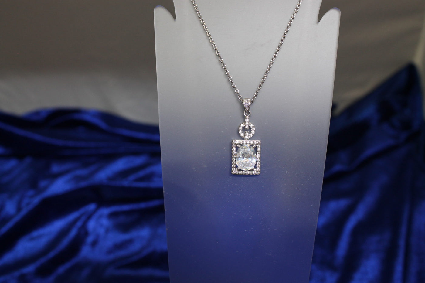 Pave Set Cubic Zirconia Pendant Necklace in Silver Tone