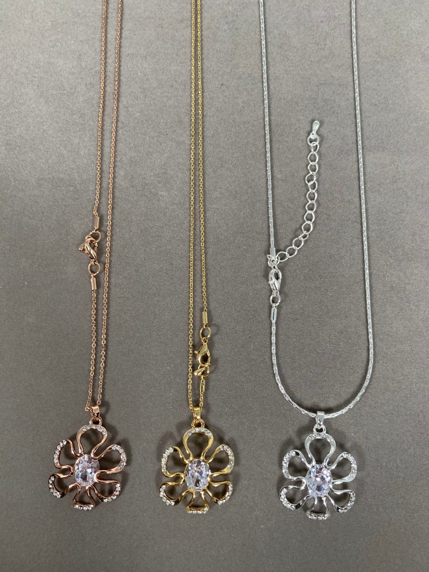 Yellow Gold Tone Crystal Flower Pendant Necklace