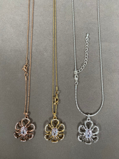 Yellow Gold Tone Crystal Flower Pendant Necklace