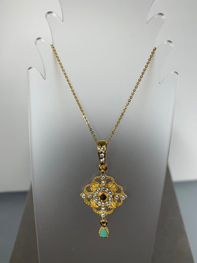 Yellow Gold Tone "Vintage" Crystal Drop Pendant Necklace