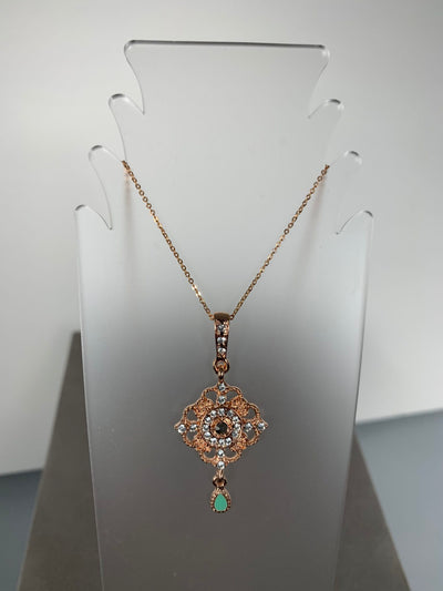 Rose Gold Tone "Vintage" Crystal Drop Pendant Necklace