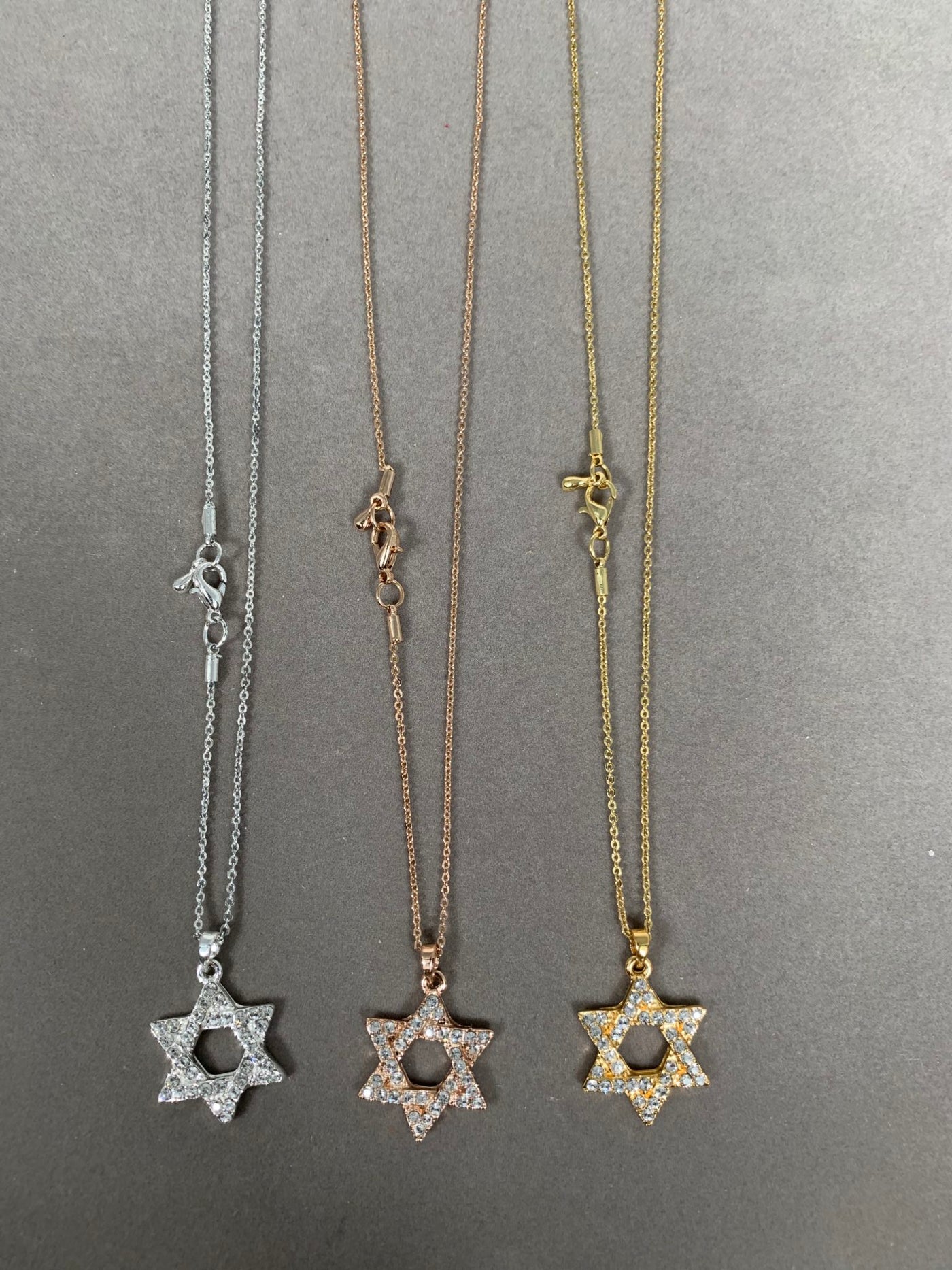Silver Tone Crystal Jewish Star Pendant Necklace