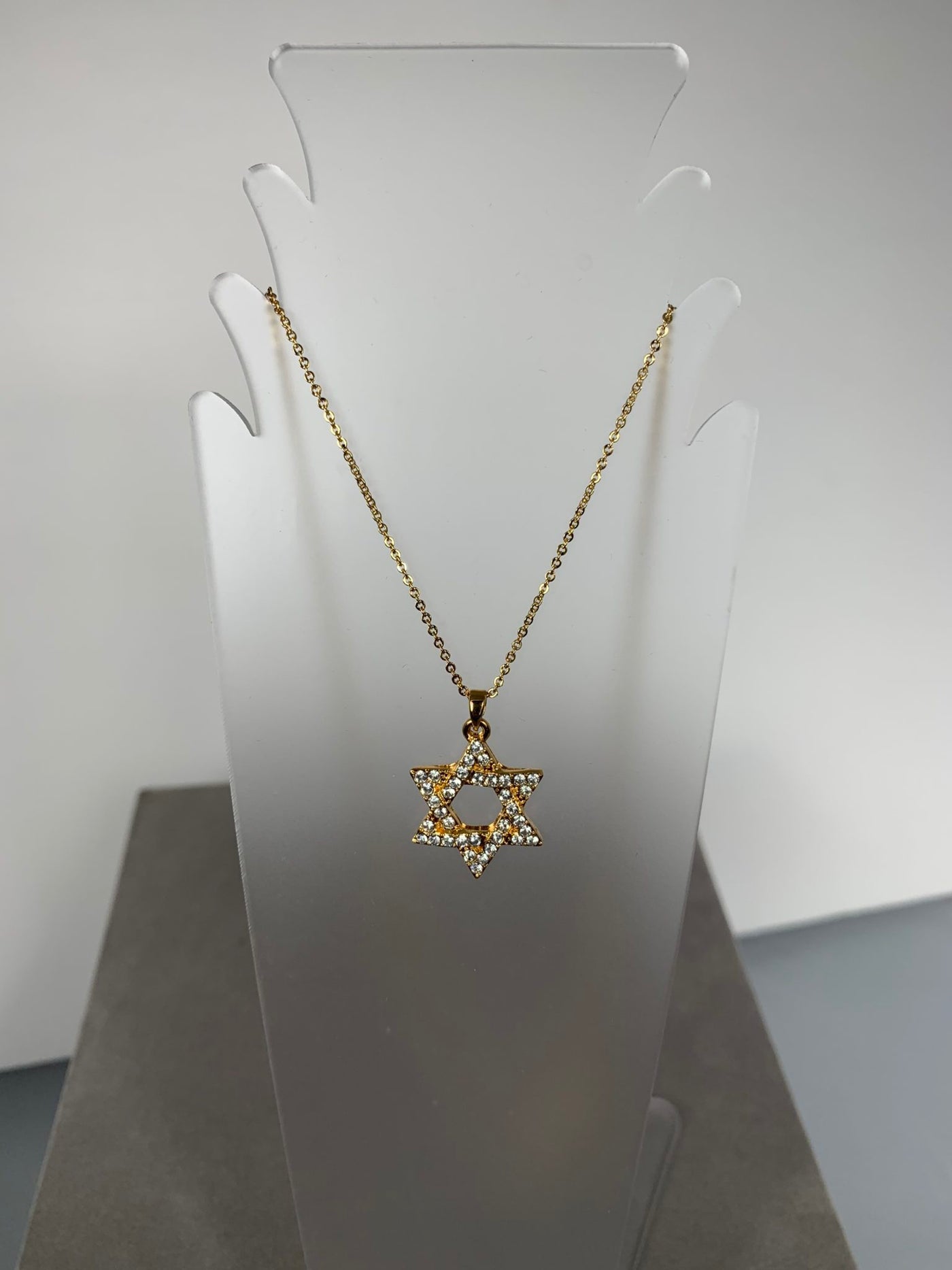 Yellow Gold Tone Crystal Jewish Star Pendant Necklace