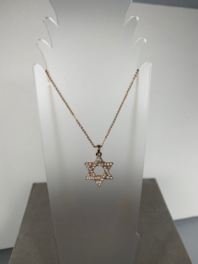 Rose Gold Tone Crystal Jewish Star Pendant Necklace