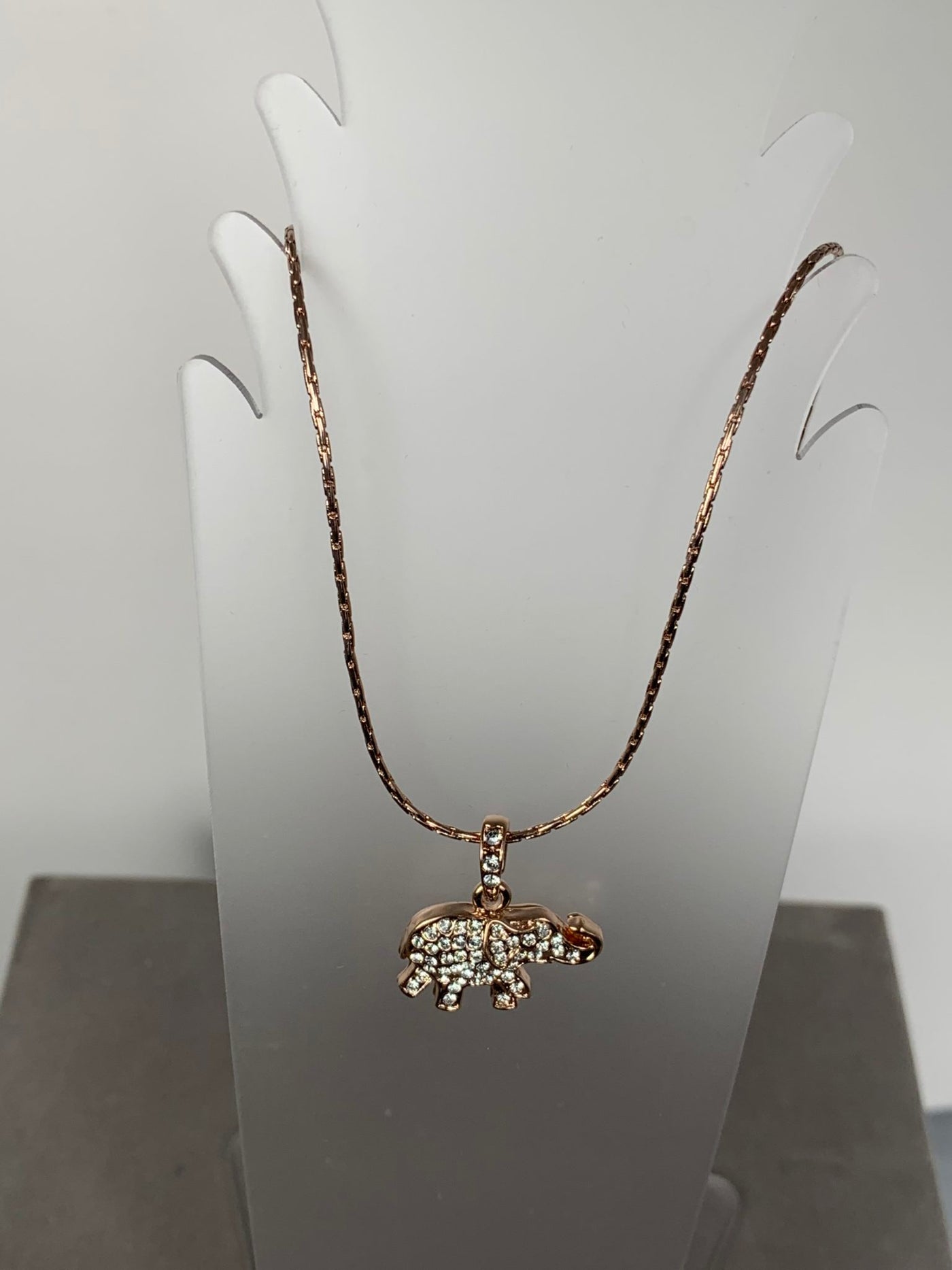 Rose Gold Tone Elephant Crystal Pendant Necklace
